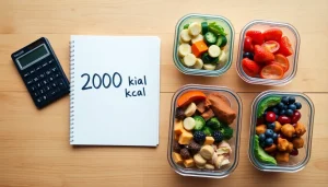 Kalkulator i posiłki obrazujące planowanie diety 2000 kcal w celu redukcji wagi